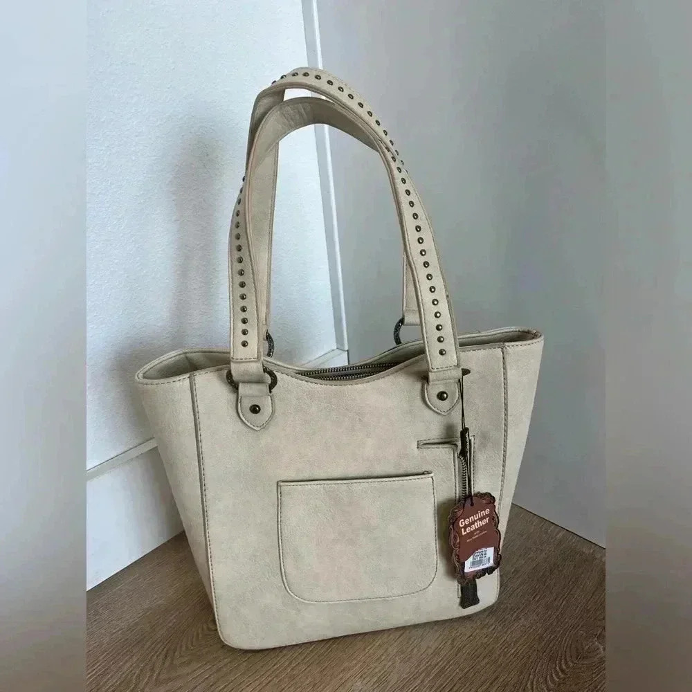 Montana West Trinity Ranch cowhide Leather Concealed Carry Tote NWT - Picture 5 of 17